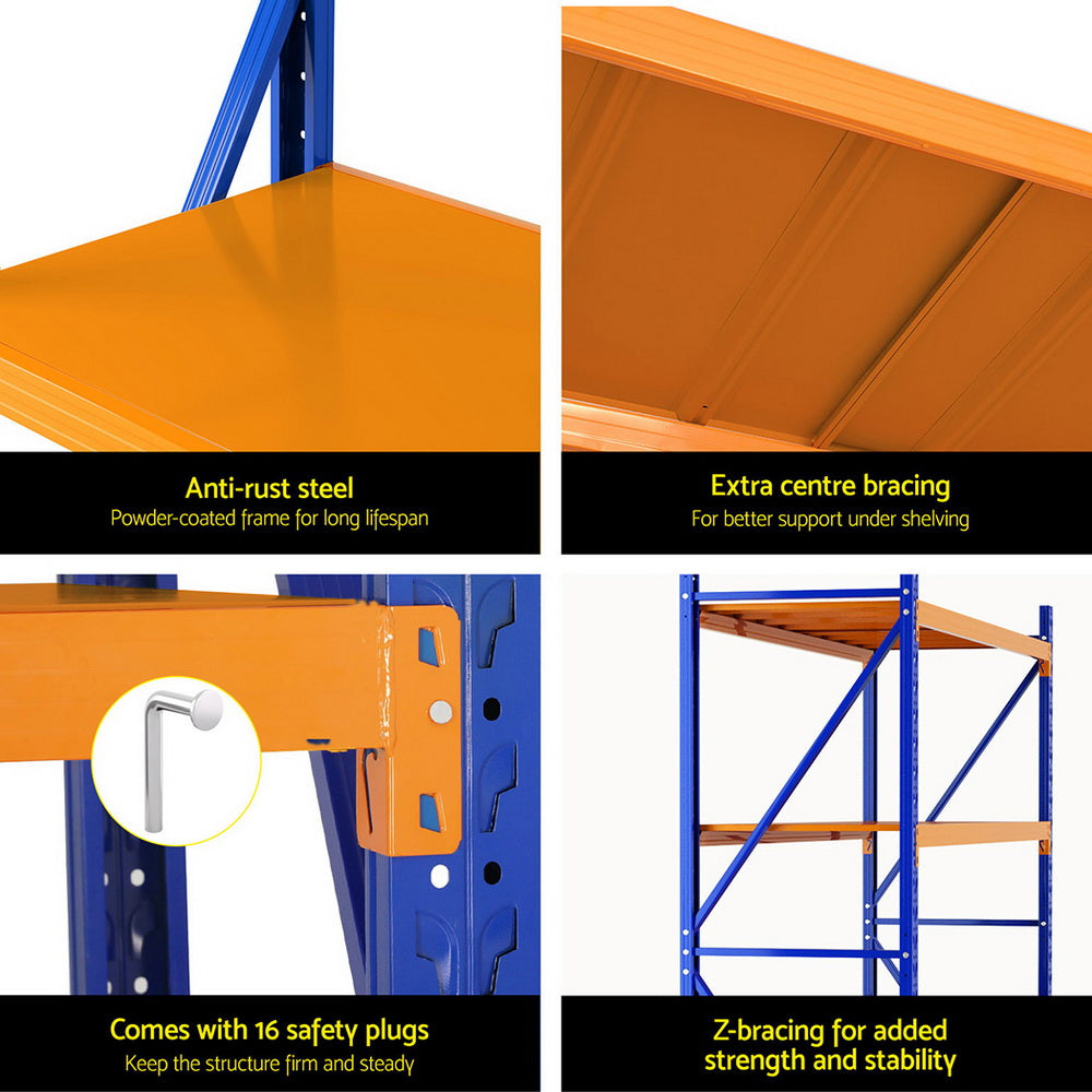 4 Tier Steel Warehouse Shelving Rack 1.5m x 0.6m x 2m Orange and Blue
