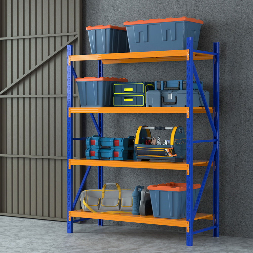4 Tier Steel Warehouse Shelving Rack 1.5m x 0.6m x 2m Orange and Blue