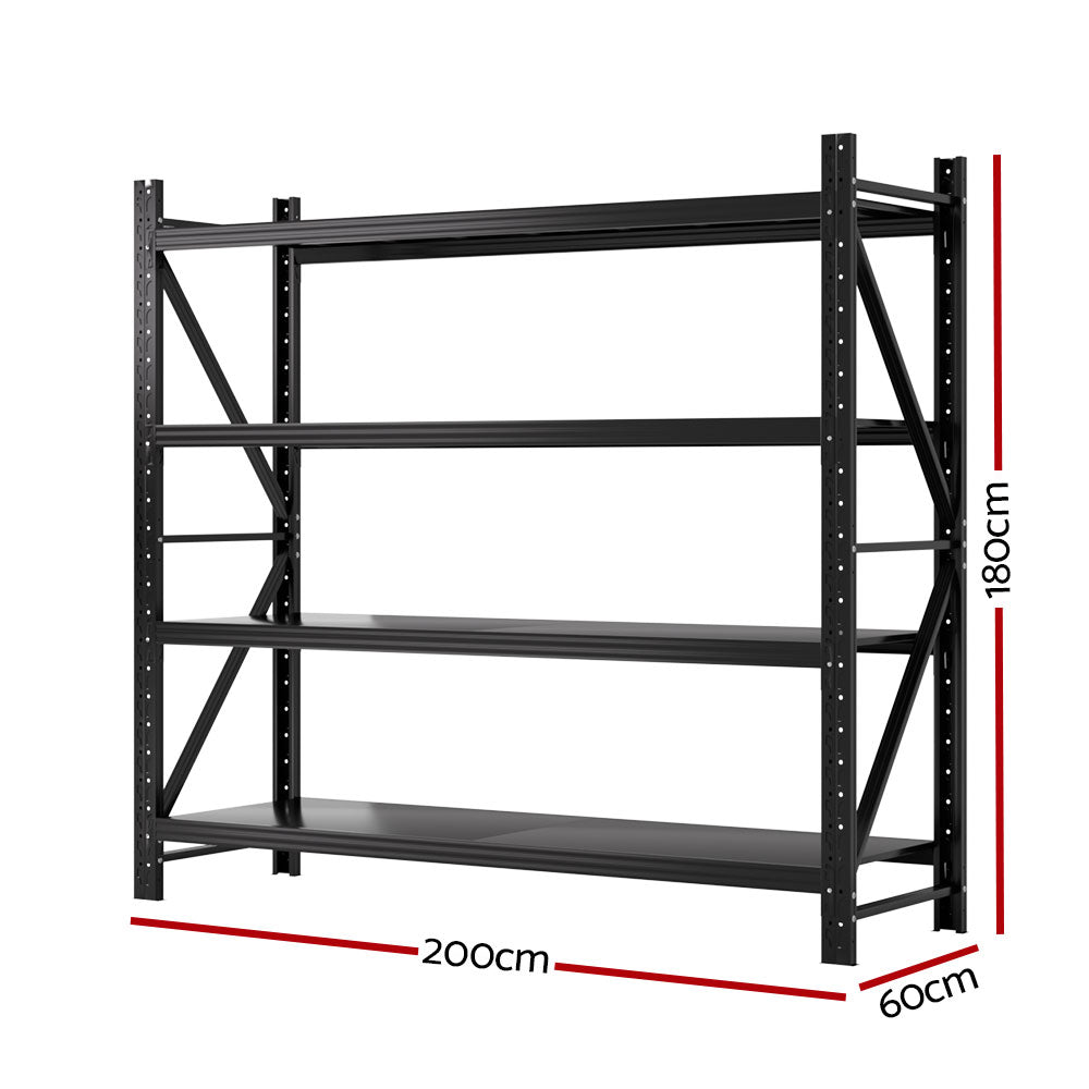 Warehouse Shelving Rack 4 Tier 200kg 2M x 1.8M 600mm Deep Black