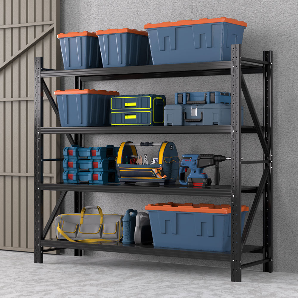Warehouse Shelving Rack 4 Tier 200kg 2M x 1.8M 600mm Deep Black