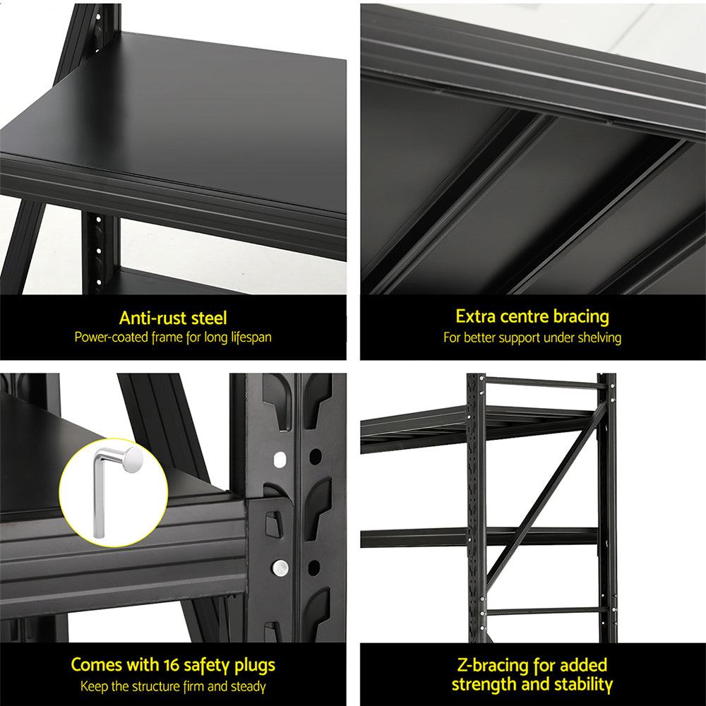 Warehouse Shelving Rack 4 Tier 200kg 2M x 1.8M 600mm Deep Black