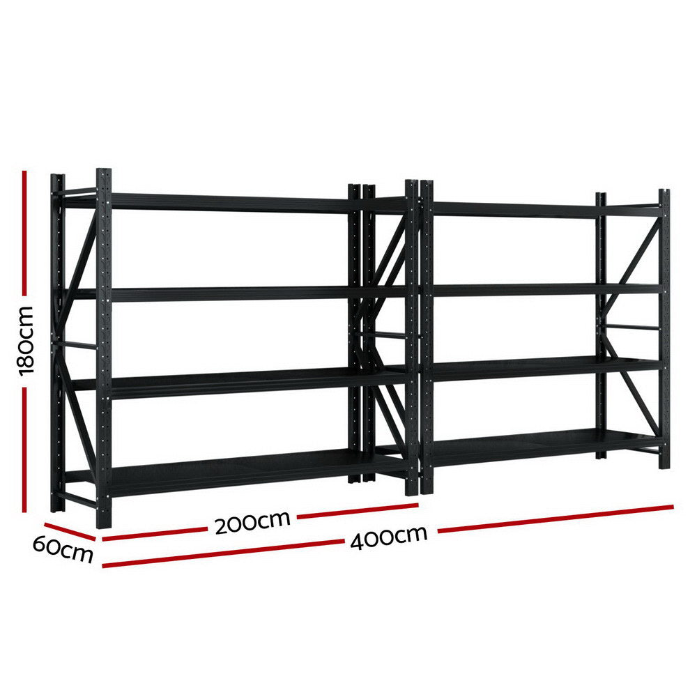 Garage Shelving Warehouse Rack, 4m x 1.8m Black