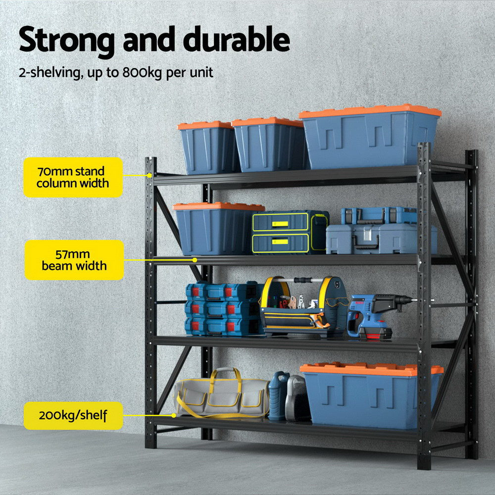 Garage Shelving Warehouse Rack, 4m x 1.8m Black