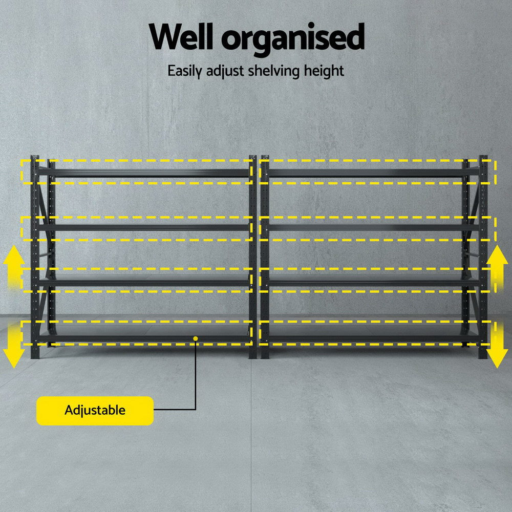 Garage Shelving Warehouse Rack, 4m x 1.8m Black