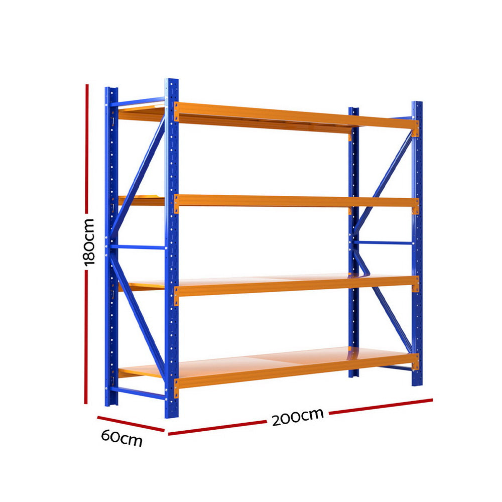 4 Tier Steel Warehouse Shelving Rack 2m x 0.6m x 1.8m Orange and Blue