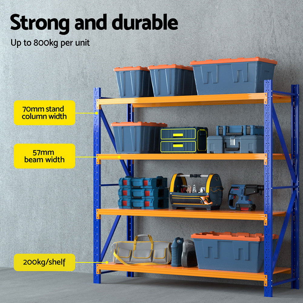4 Tier Steel Warehouse Shelving Rack 2m x 0.6m x 1.8m Orange and Blue