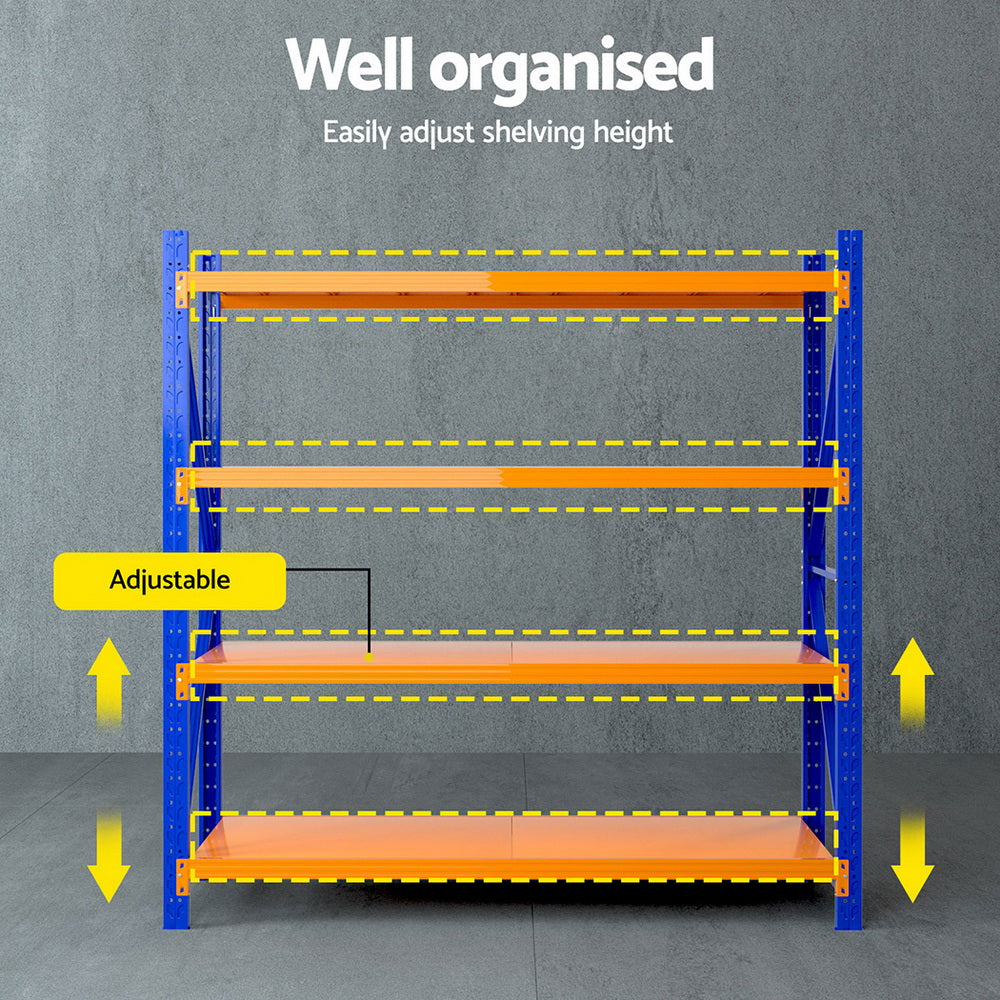 4 Tier Steel Warehouse Shelving Rack 2m x 0.6m x 1.8m Orange and Blue