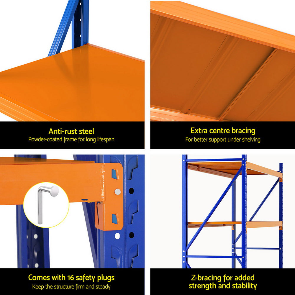 4 Tier Steel Warehouse Shelving Rack 2m x 0.6m x 1.8m Orange and Blue