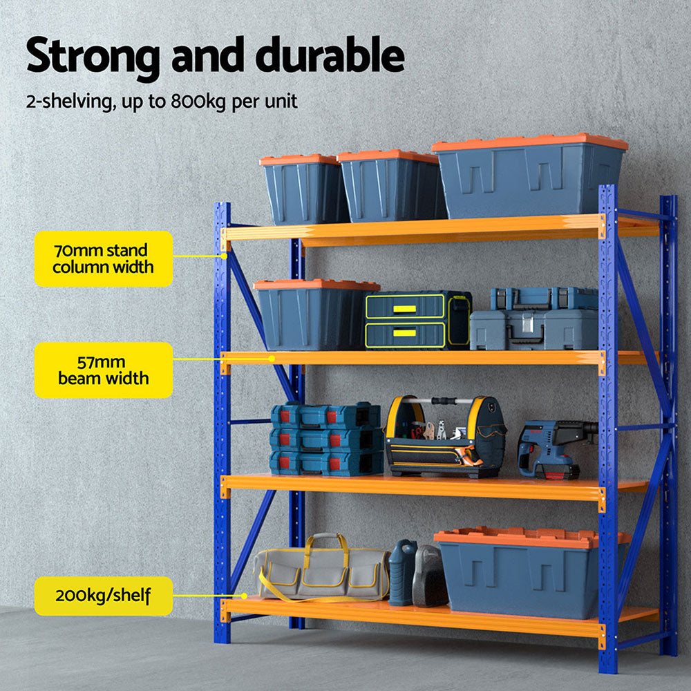Garage Shelving Rack 2 Pack 4 Tier 4M x 0.6M x 1.8M Orange and Blue
