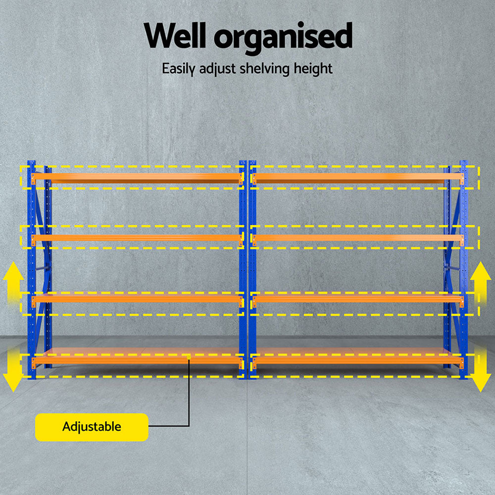 Garage Shelving Rack 2 Pack 4 Tier 4M x 0.6M x 1.8M Orange and Blue