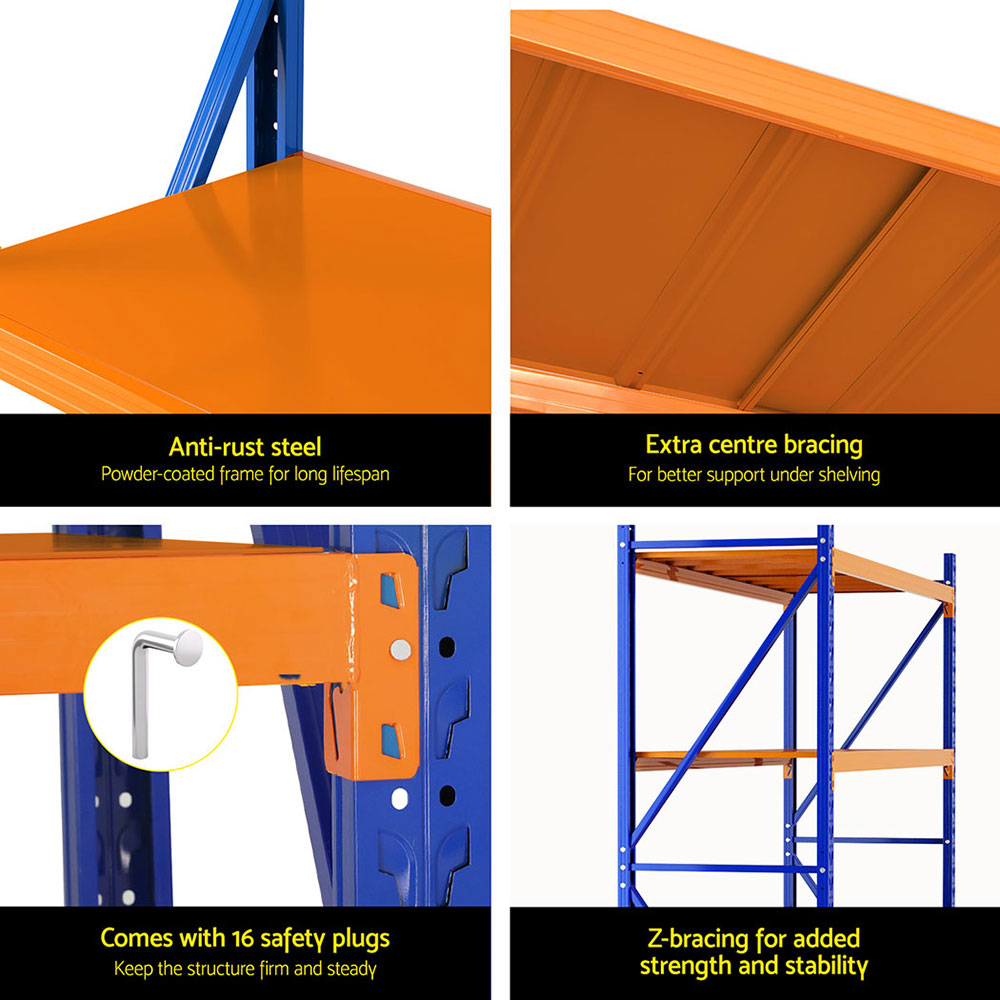 Garage Shelving Rack 2 Pack 4 Tier 4M x 0.6M x 1.8M Orange and Blue