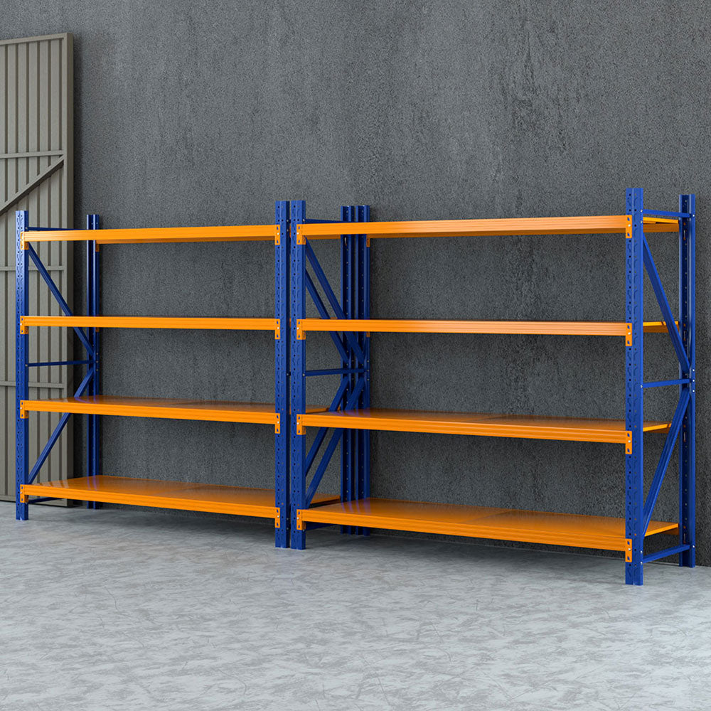 Garage Shelving Rack 2 Pack 4 Tier 4M x 0.6M x 1.8M Orange and Blue