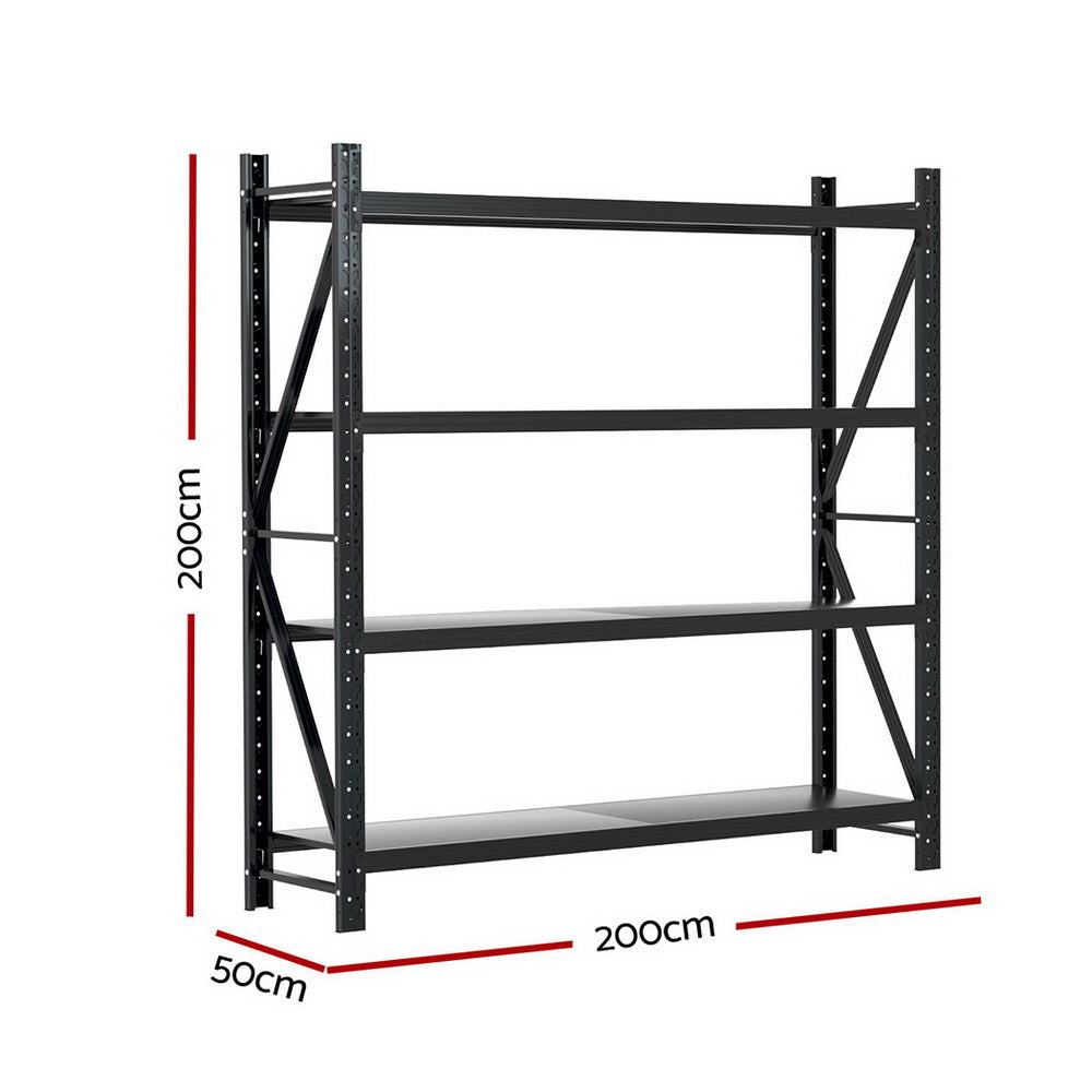 Warehouse Shelving Rack 4 Tier 200kg 2M x 2M 500mm Deep Black