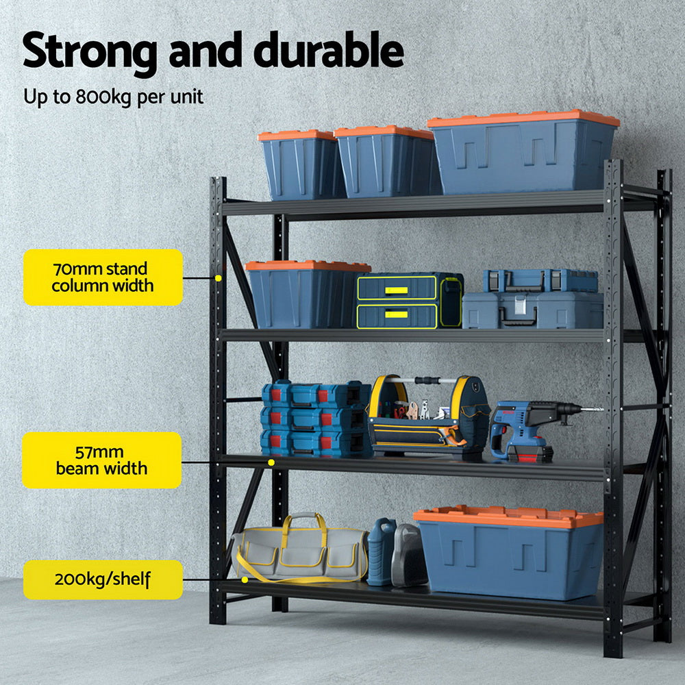Warehouse Shelving Rack 4 Tier 200kg 2M x 2M 500mm Deep Black