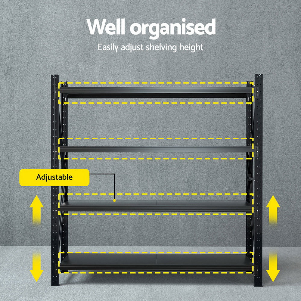 Warehouse Shelving Rack 4 Tier 200kg 2M x 2M 500mm Deep Black