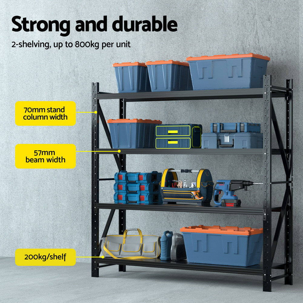 Garage Shelving Rack 2 Pack 4 Tier 4M x 0.5M x 2M Black