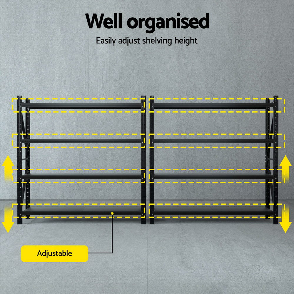 Garage Shelving Rack 2 Pack 4 Tier 4M x 0.5M x 2M Black