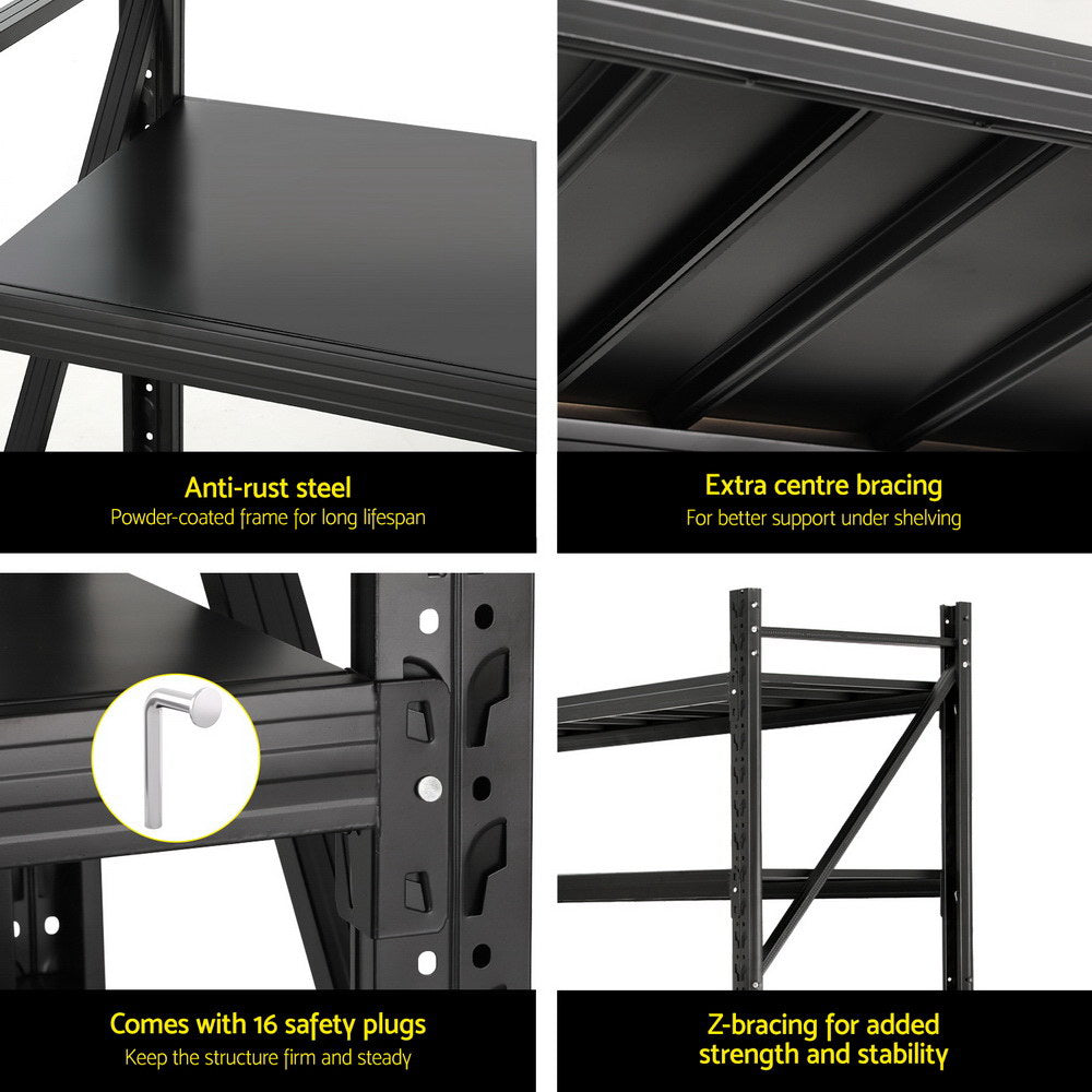 Garage Shelving Rack 2 Pack 4 Tier 4M x 0.5M x 2M Black