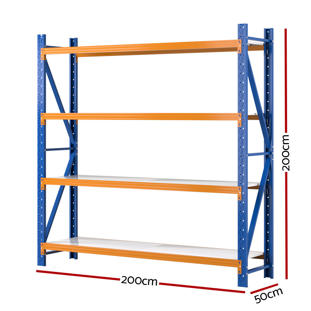 Warehouse Shelving Rack 4 Tier 200kg 2M x 2M 500mm Deep Orange and Blue