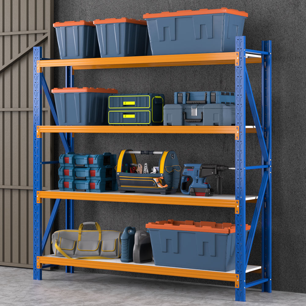Warehouse Shelving Rack 4 Tier 200kg 2M x 2M 500mm Deep Orange and Blue