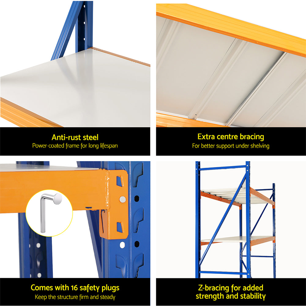 Warehouse Shelving Rack 4 Tier 200kg 2M x 2M 500mm Deep Orange and Blue