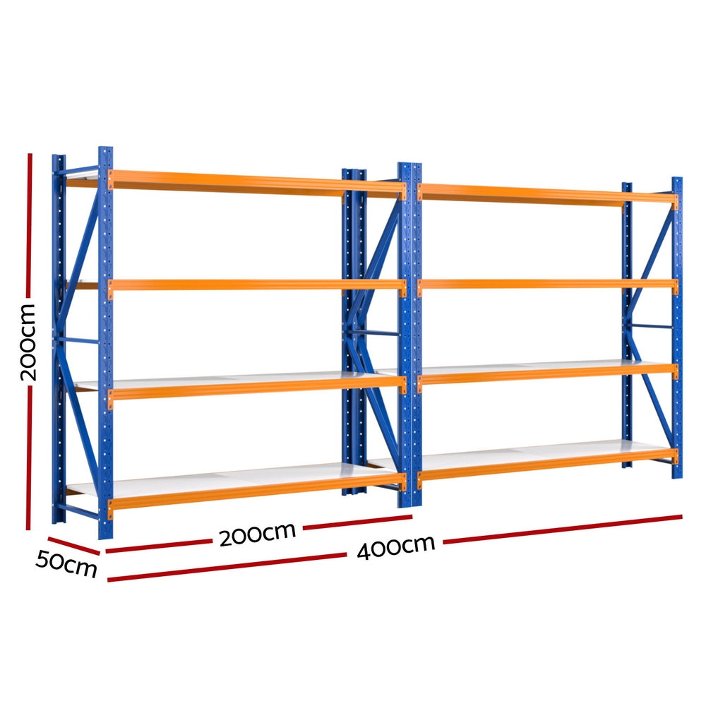 Garage Shelving Warehouse Rack, 4m x 2m Orange and Blue