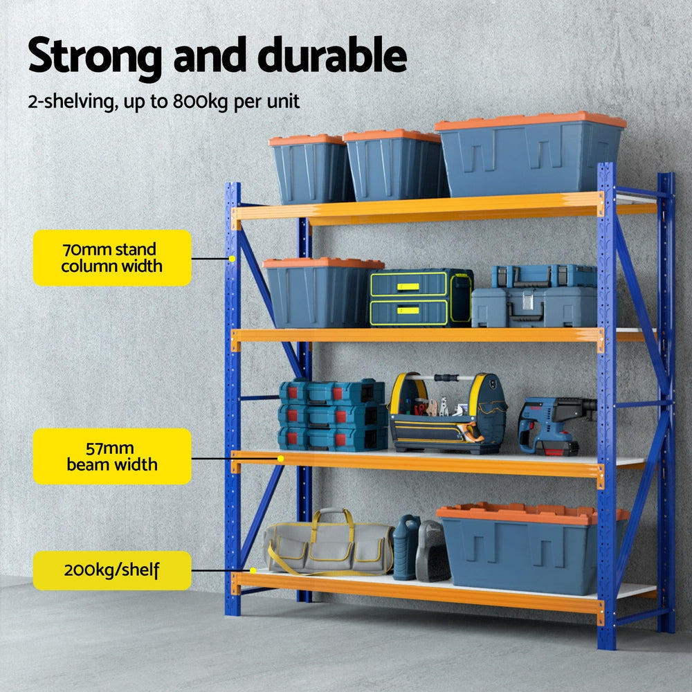 Garage Shelving Warehouse Rack, 4m x 2m Orange and Blue