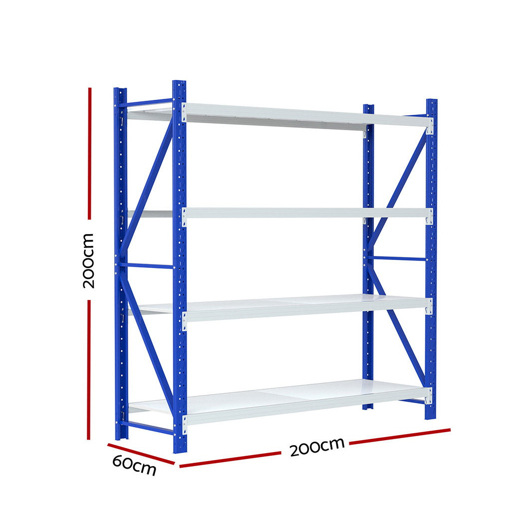 Warehouse Shelving Rack 4 Tier 200kg 2M x 2M 600mm Deep Blue and Grey