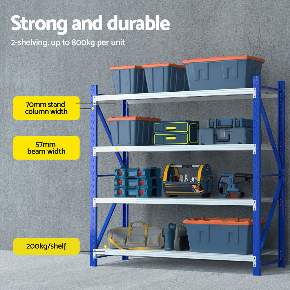 Garage Shelving Rack 2 Pack 4 Tier 4M x 0.6M x 2M Blue and Grey