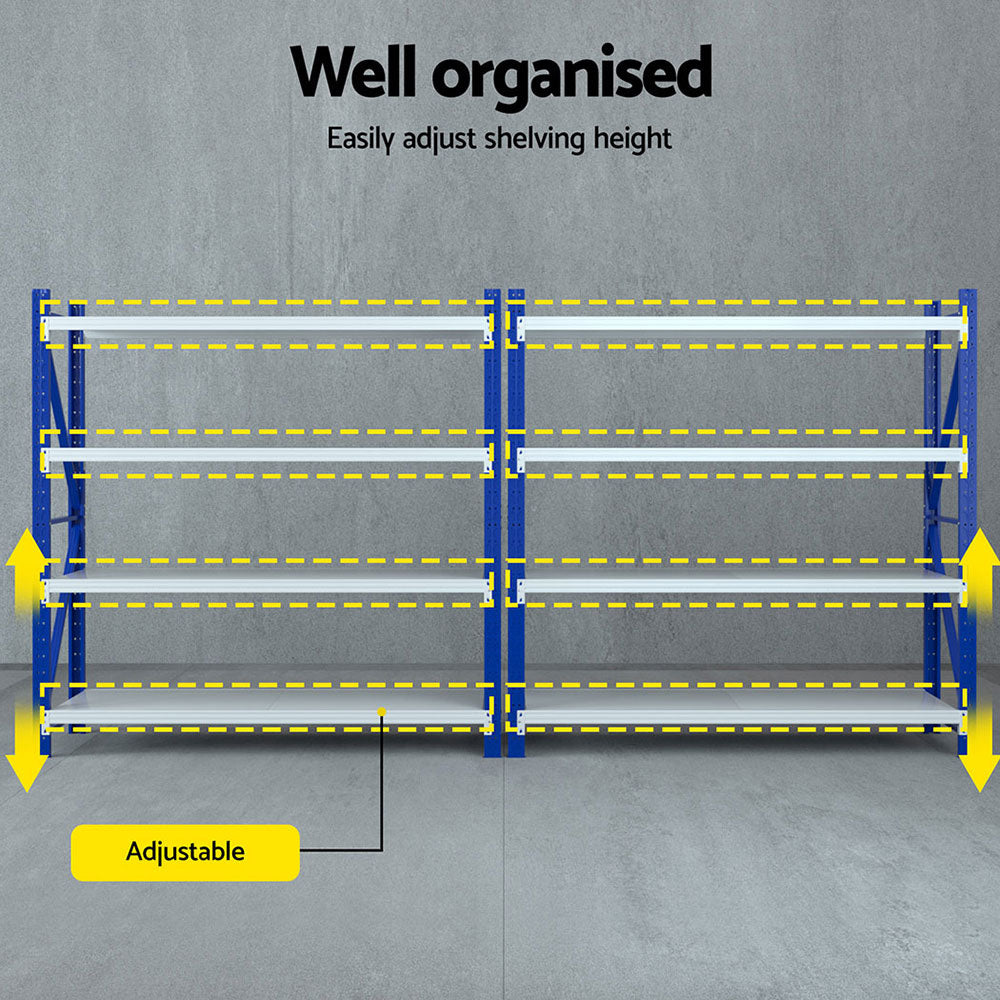 Garage Shelving Rack 2 Pack 4 Tier 4M x 0.6M x 2M Blue and Grey
