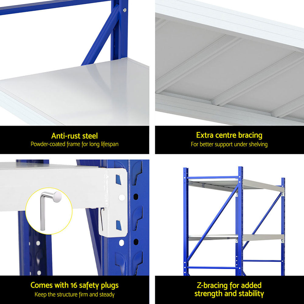 Garage Shelving Rack 2 Pack 4 Tier 4M x 0.6M x 2M Blue and Grey