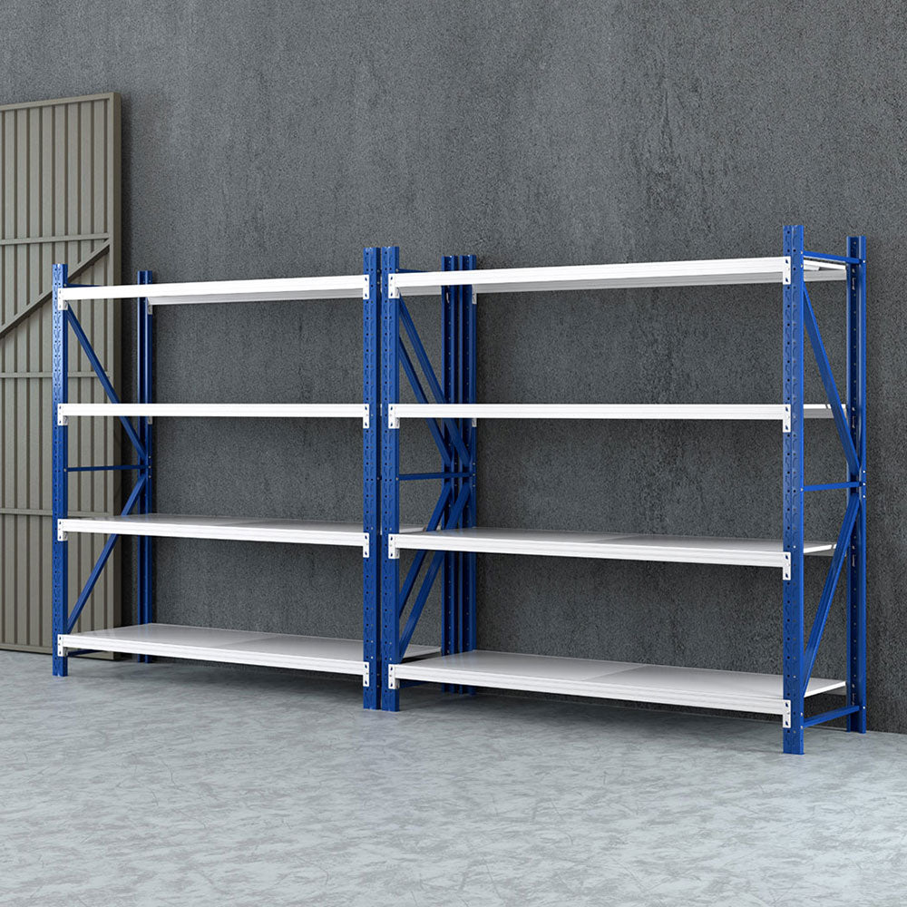 Garage Shelving Rack 2 Pack 4 Tier 4M x 0.6M x 2M Blue and Grey