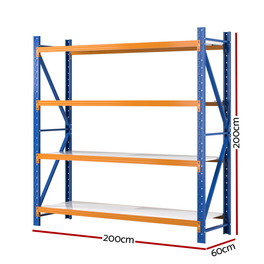 Warehouse Shelving Rack 4 Tier 200kg 2M x 2M 600mm Deep Orange and Blue