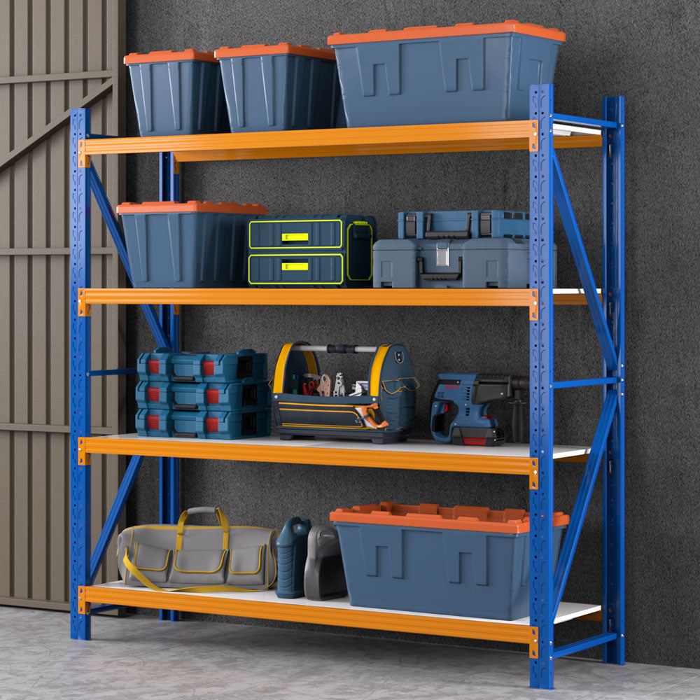 Warehouse Shelving Rack 4 Tier 200kg 2M x 2M 600mm Deep Orange and Blue