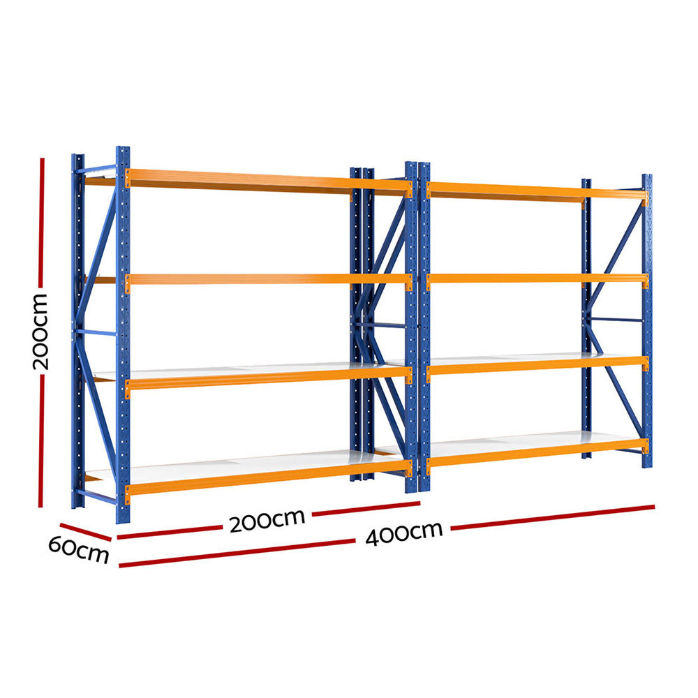 Garage Shelving Warehouse Rack, 4m x 2m Orange and Blue