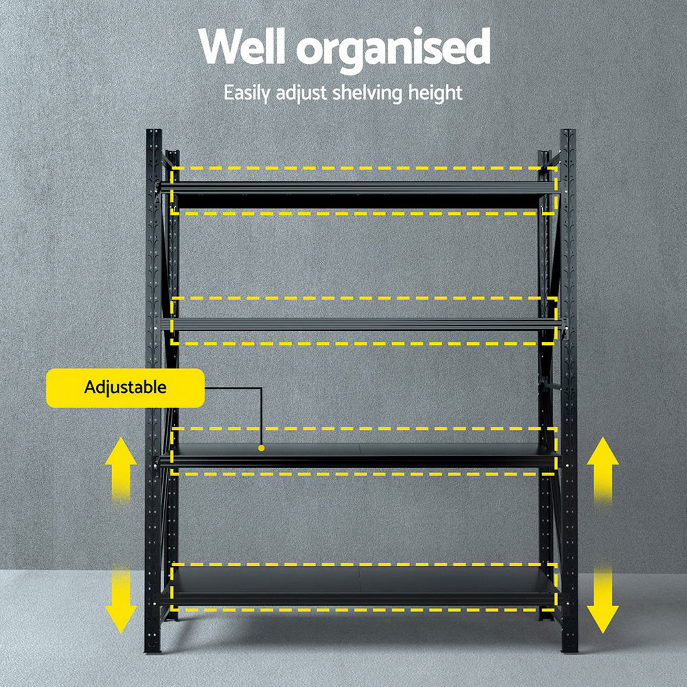 Warehouse Shelving Rack 4 Tier 200kg 2.4M x 2M 600mm Deep Black