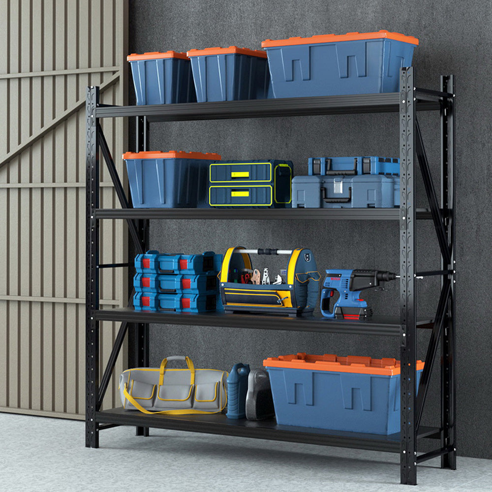 Warehouse Shelving Rack 4 Tier 200kg 2.4M x 2M 600mm Deep Black