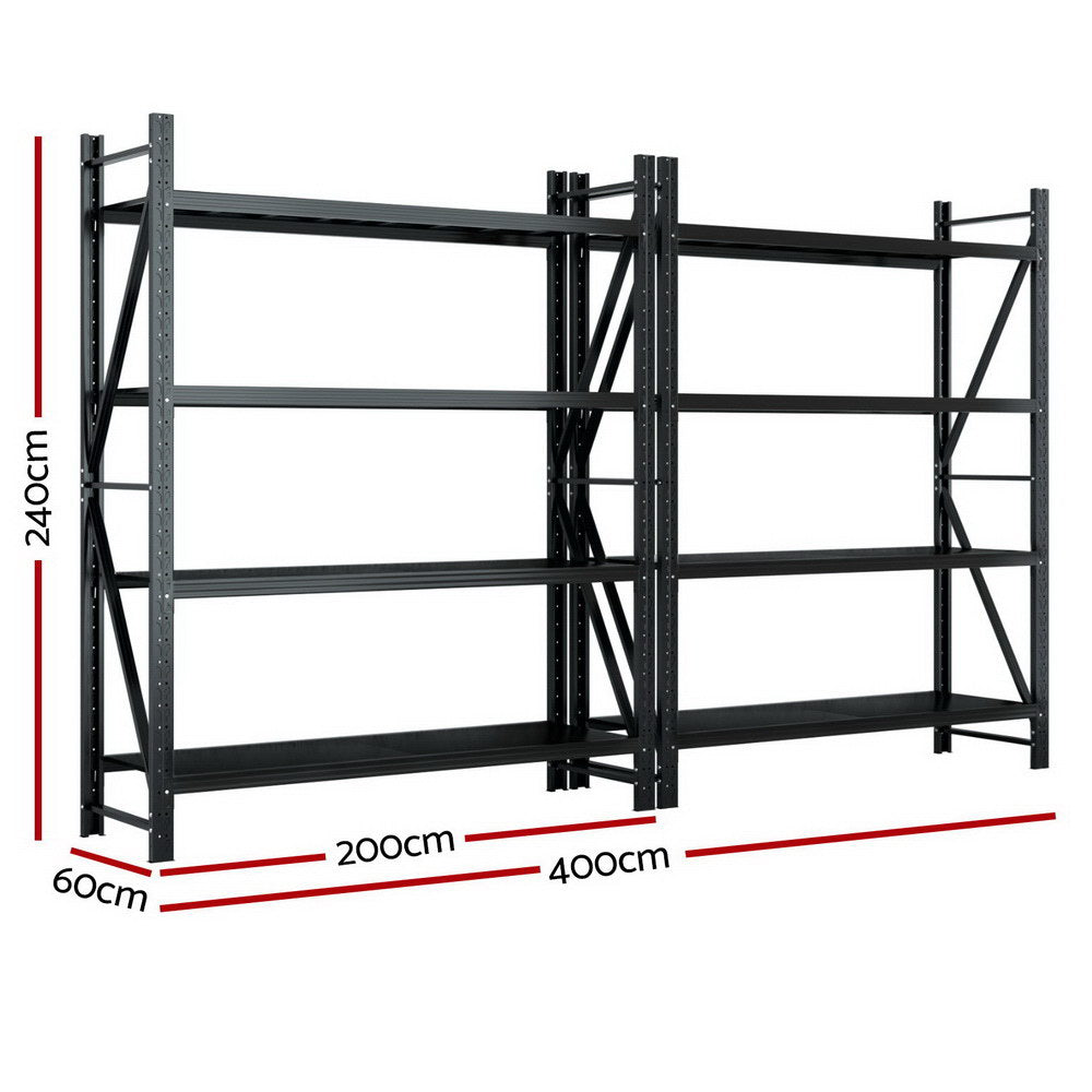 Garage Shelving Warehouse Rack, 4m x 2.4m Black