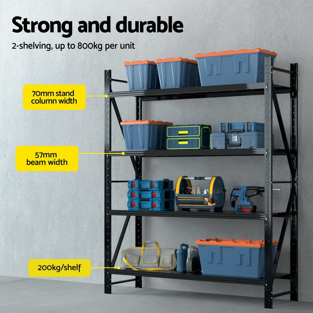 Garage Shelving Warehouse Rack, 4m x 2.4m Black