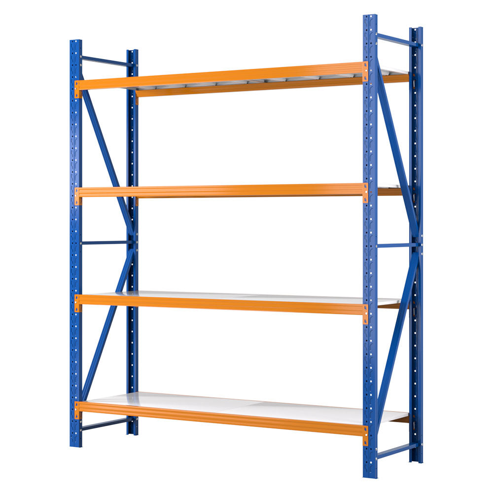 Warehouse Shelving Rack 4 Tier 200kg 2.4M x 2M 600mm Deep Orange and Blue
