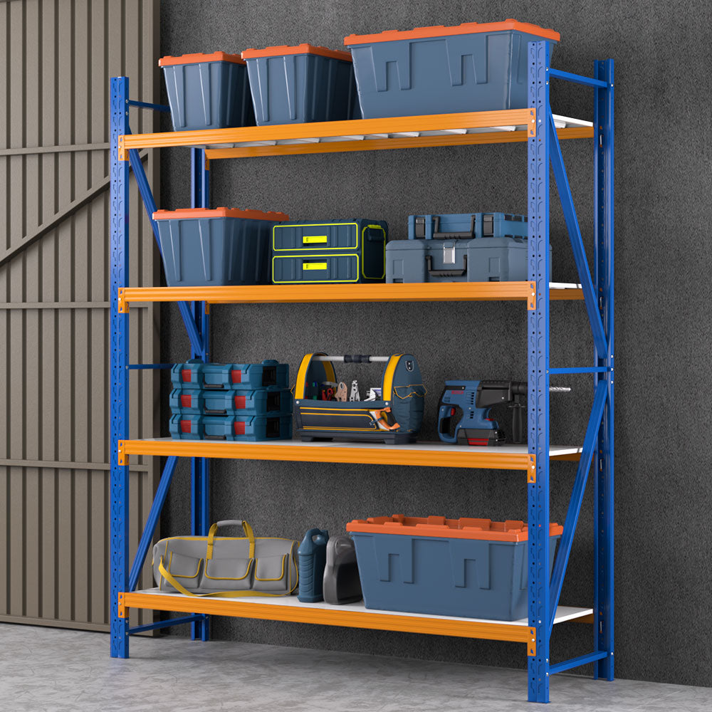 Warehouse Shelving Rack 4 Tier 200kg 2.4M x 2M 600mm Deep Orange and Blue