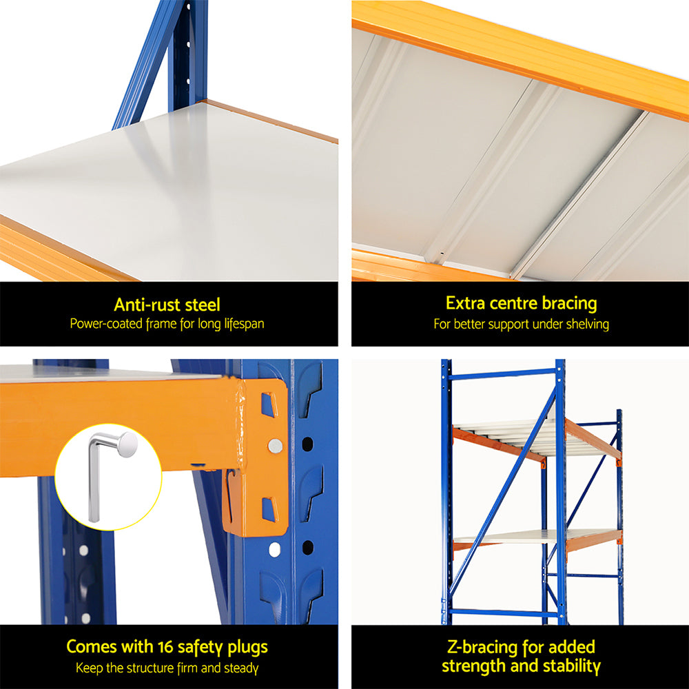 Warehouse Shelving Rack 4 Tier 200kg 2.4M x 2M 600mm Deep Orange and Blue