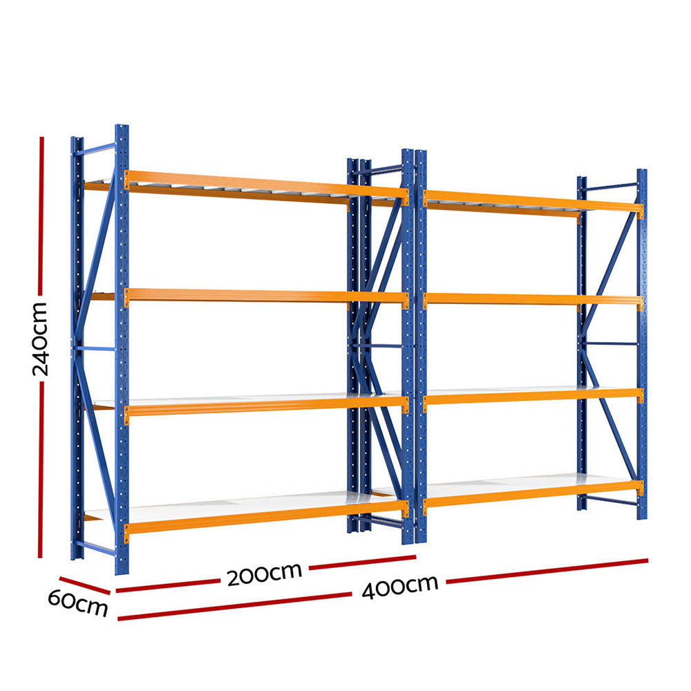 Garage Shelving Warehouse Rack, 4m x 2.4m Orange and Blue