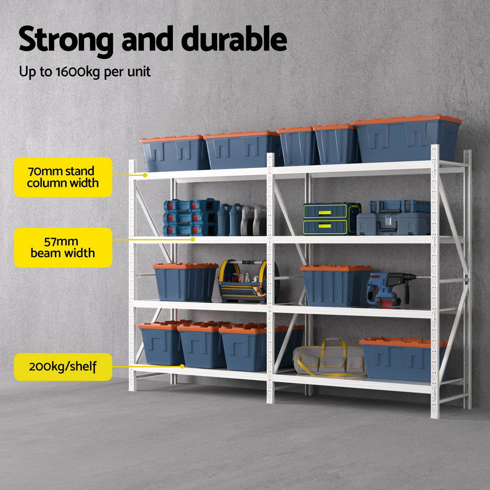 Steel Garage Shelving Rack 4 Tier 3M x 0.6M x 2M White