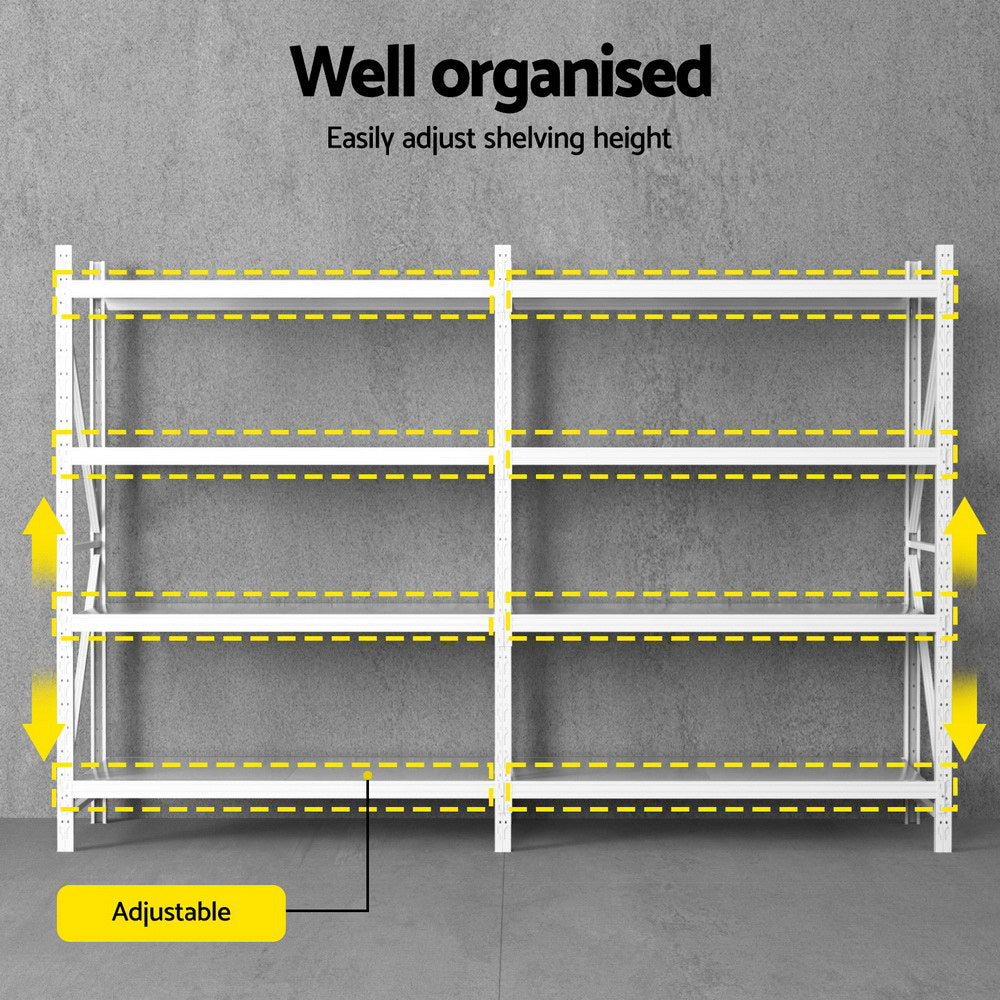 Steel Garage Shelving Rack 4 Tier 3M x 0.6M x 2M White