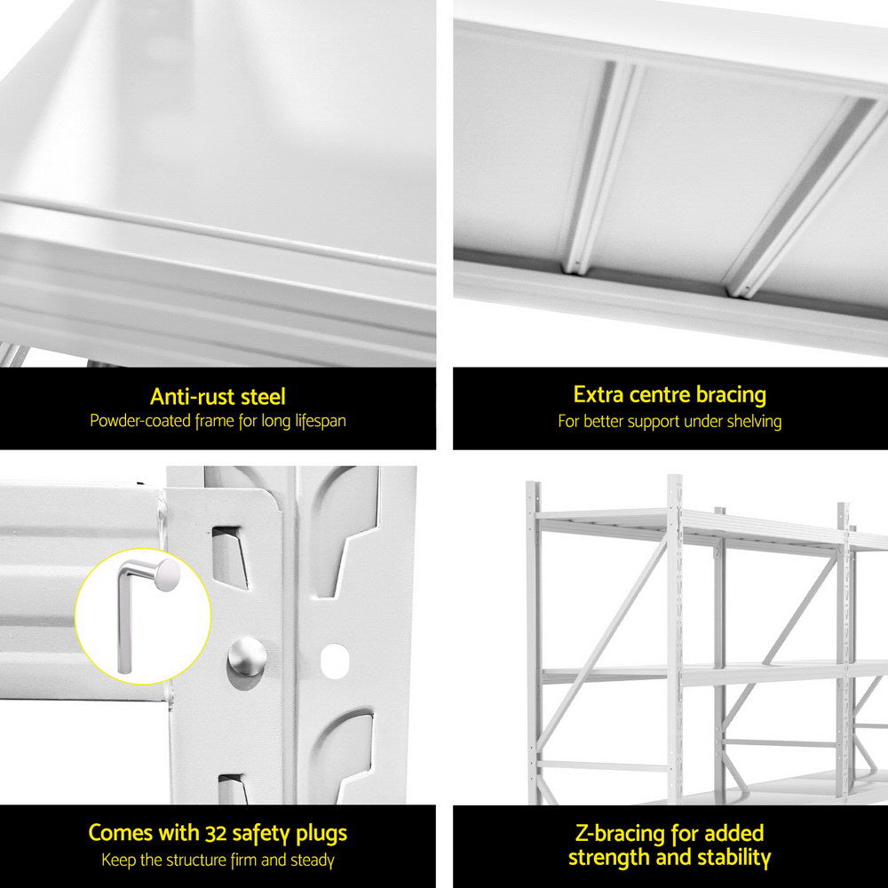 Steel Garage Shelving Rack 4 Tier 3M x 0.6M x 2M White