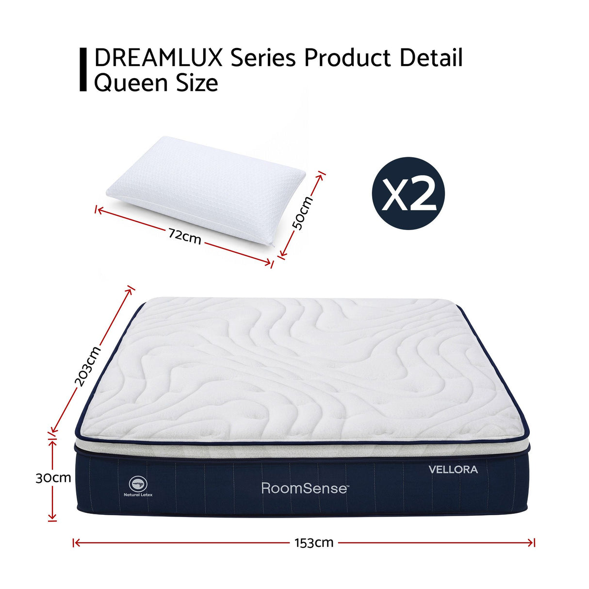 Medium firm hybrid pocket spring mattress with cooling pillows, 30cm queen