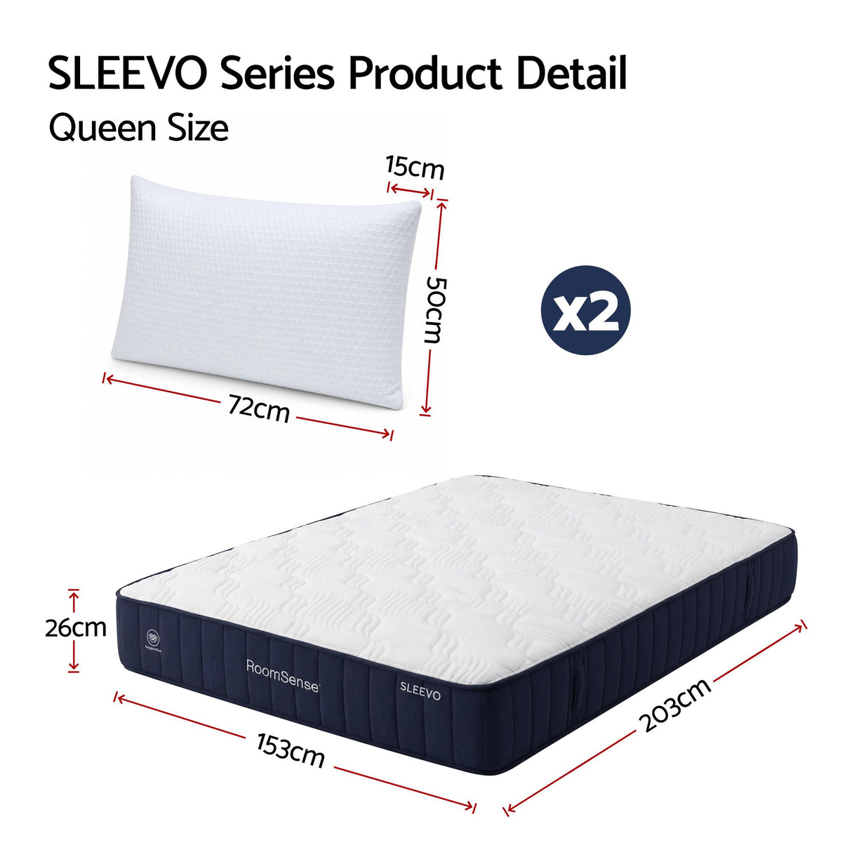 Medium Firm Latex Hybrid Mattress with 2 Cooling Pillows, 30cm Queen