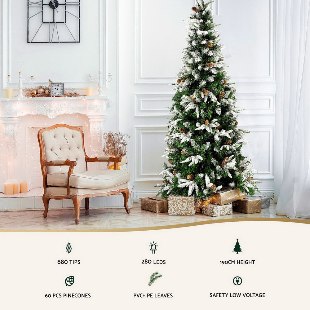 Jingle Jollys 190cm LED Flocked Christmas Tree