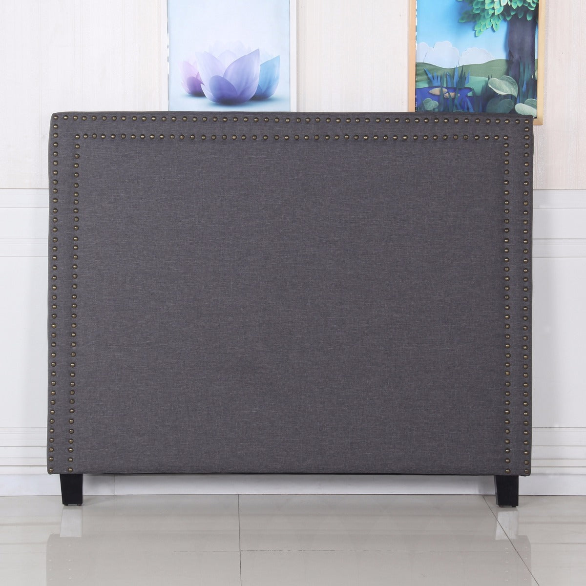 Batlow Square Bed Head, Charcoal Queen